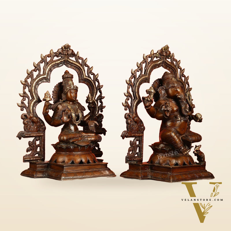 Brass Ganesh Lakshmi Large - Antique Bronze Finish - 16 Inch