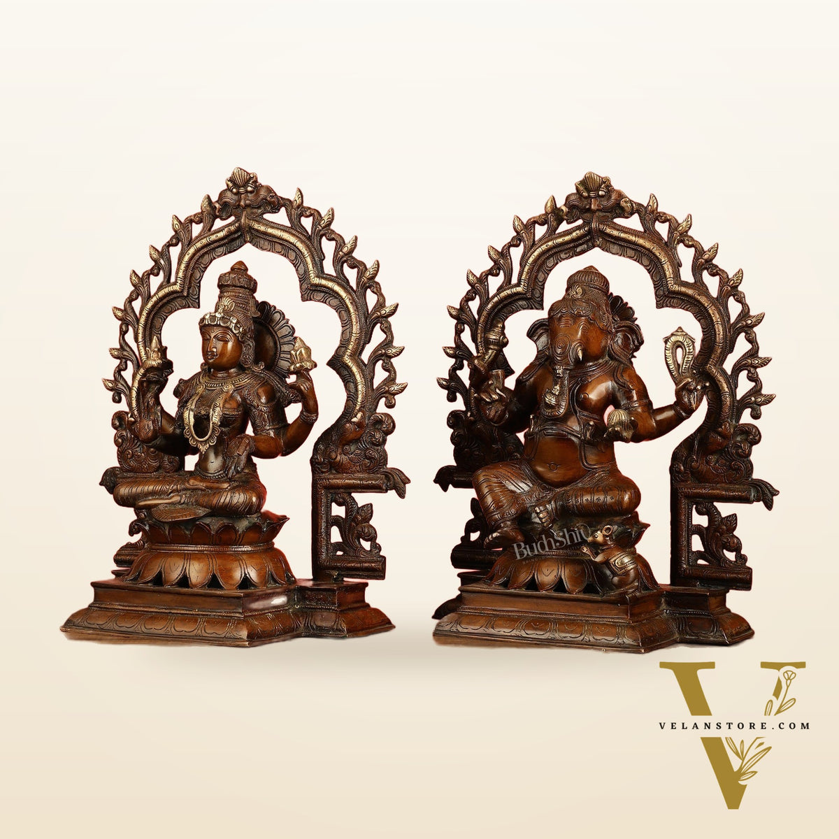 Brass Ganesh Lakshmi Large - Antique Bronze Finish - 16 Inch