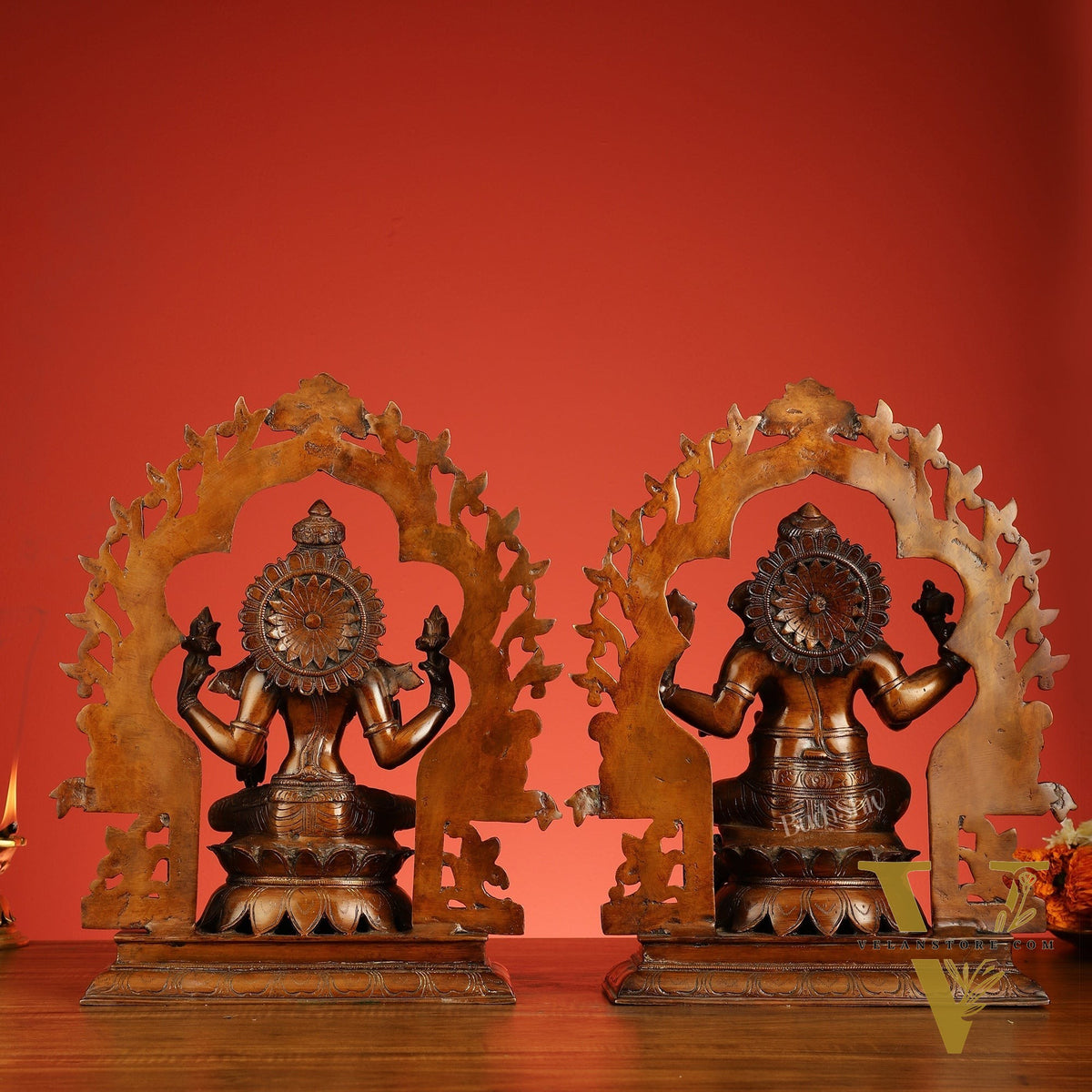 Brass Ganesh Lakshmi Large - Antique Bronze Finish - 16 Inch