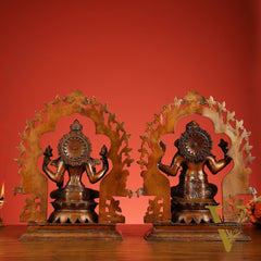 Brass Ganesh Lakshmi Large - Antique Bronze Finish - 16 Inch