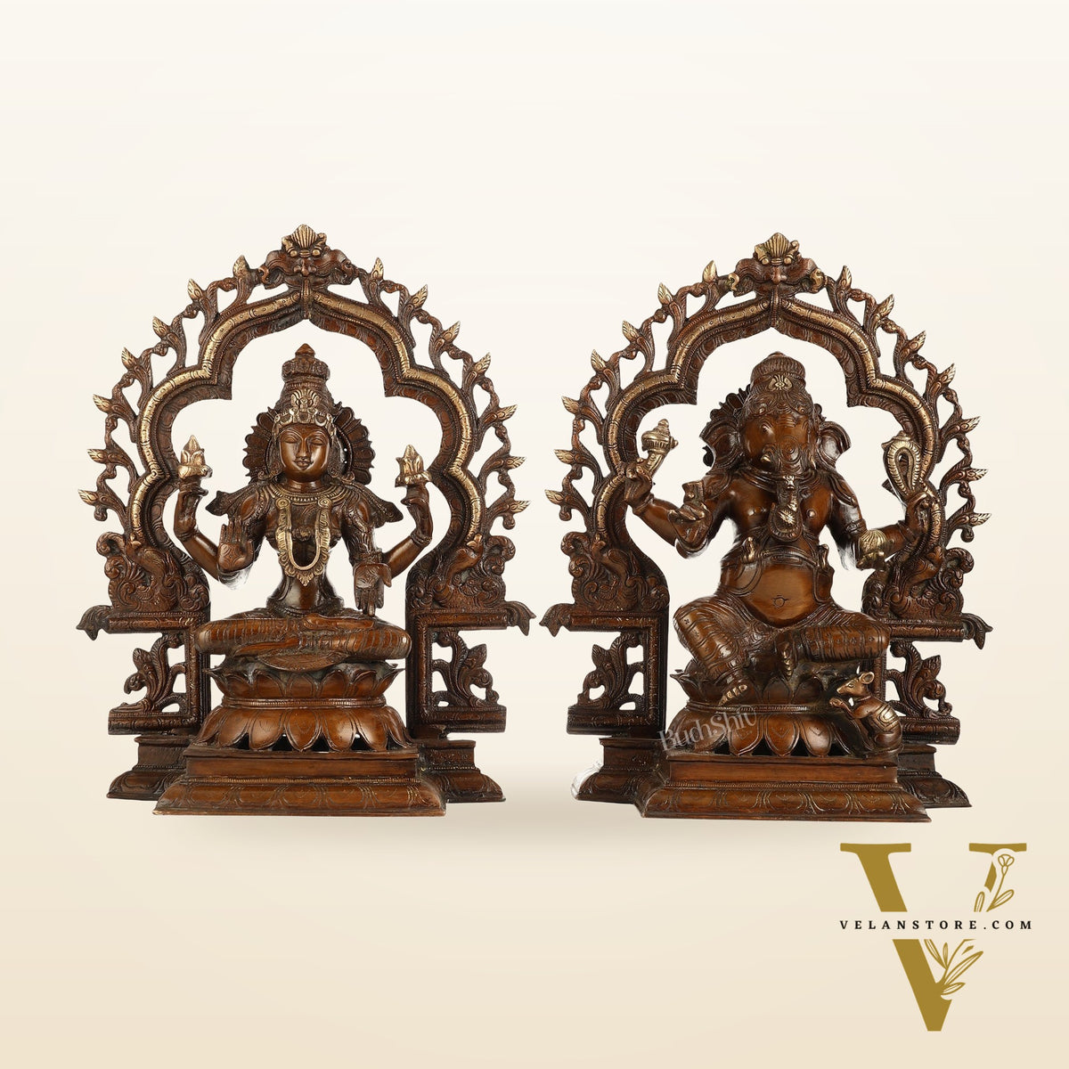 Brass Ganesh Lakshmi Large - Antique Bronze Finish - 16 Inch