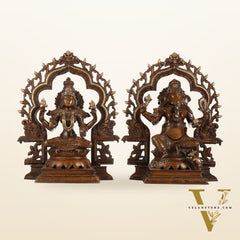 Brass Ganesh Lakshmi Large - Antique Bronze Finish - 16 Inch