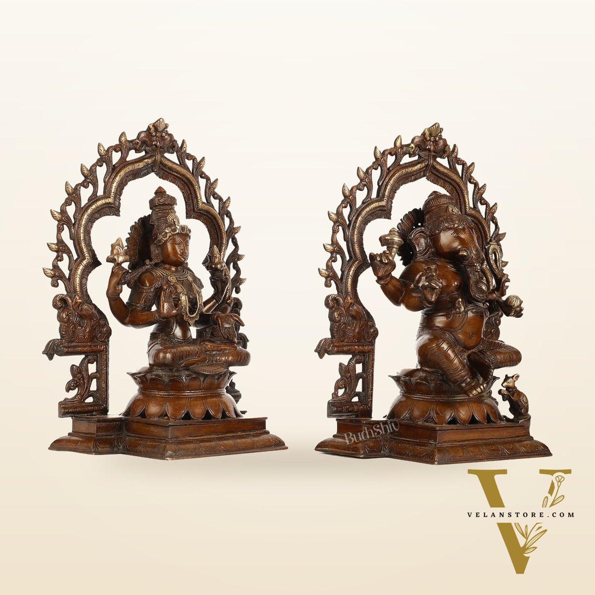 Brass Ganesh Lakshmi Large - Antique Bronze Finish - 16 Inch