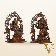Brass Ganesh Lakshmi Large - Antique Bronze Finish - 16 Inch
