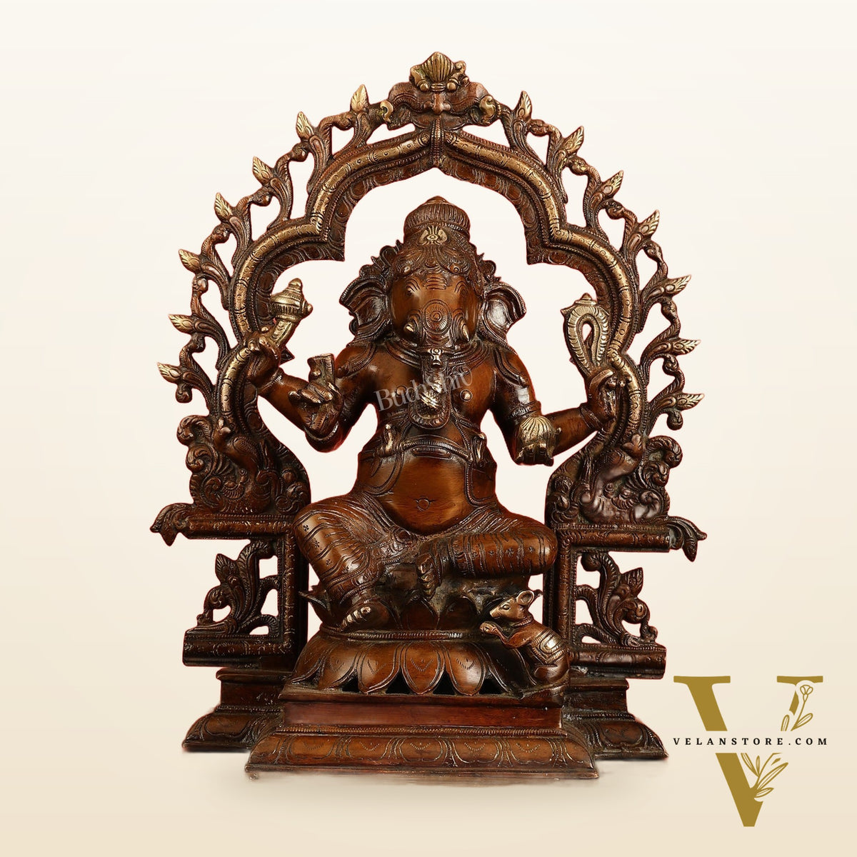 Brass Ganesh Lakshmi Large - Antique Bronze Finish - 16 Inch