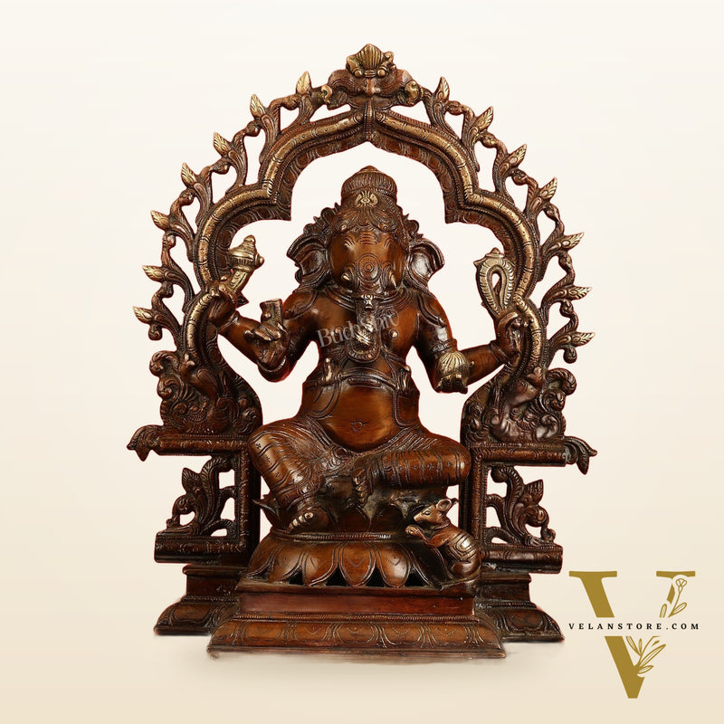 Brass Ganesh Lakshmi Large - Antique Bronze Finish - 16 Inch