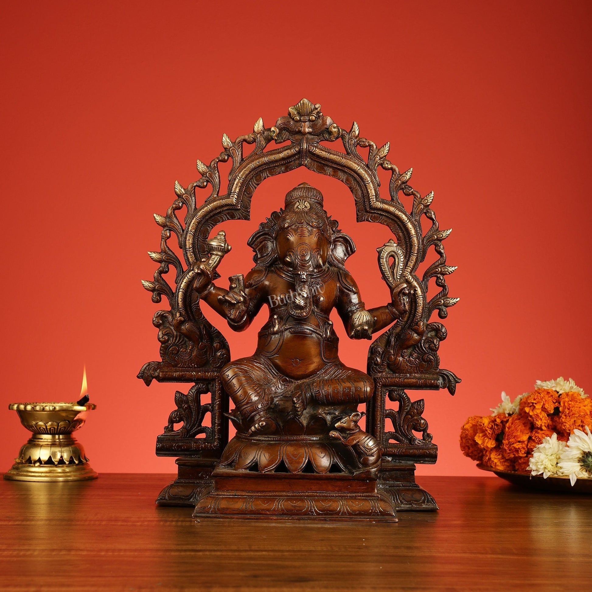 Brass Ganesh Lakshmi Large - Antique Bronze Finish - 16 Inch