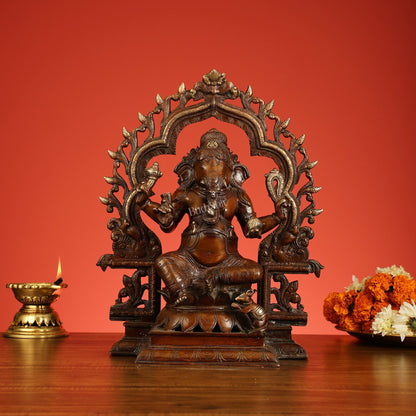 Brass Ganesh Lakshmi Large - Antique Bronze Finish - 16 Inch