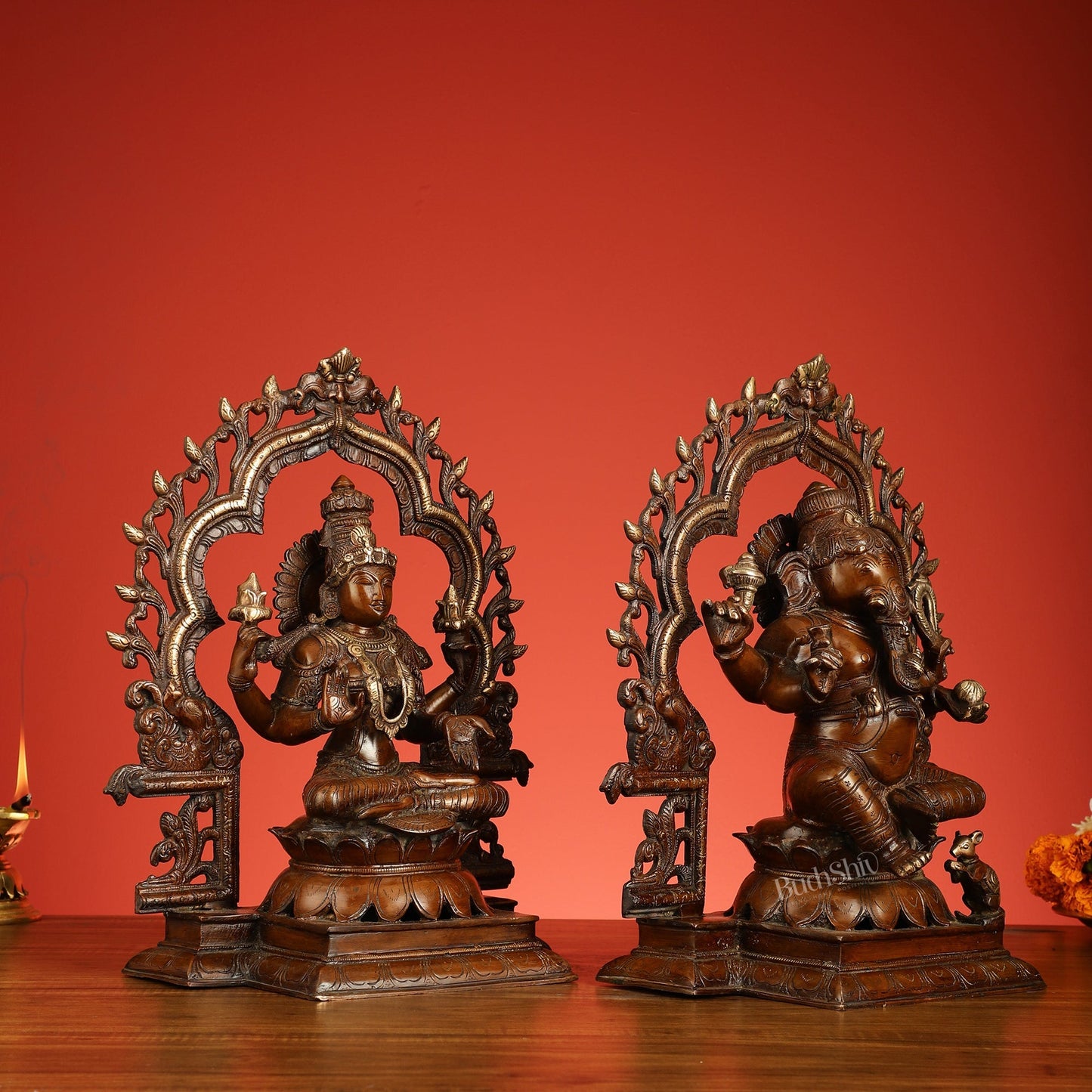 Brass Ganesh Lakshmi Large - Antique Bronze Finish - 16 Inch