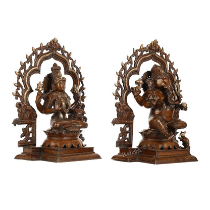 Brass Ganesh Lakshmi Large - Antique Bronze Finish - 16 Inch