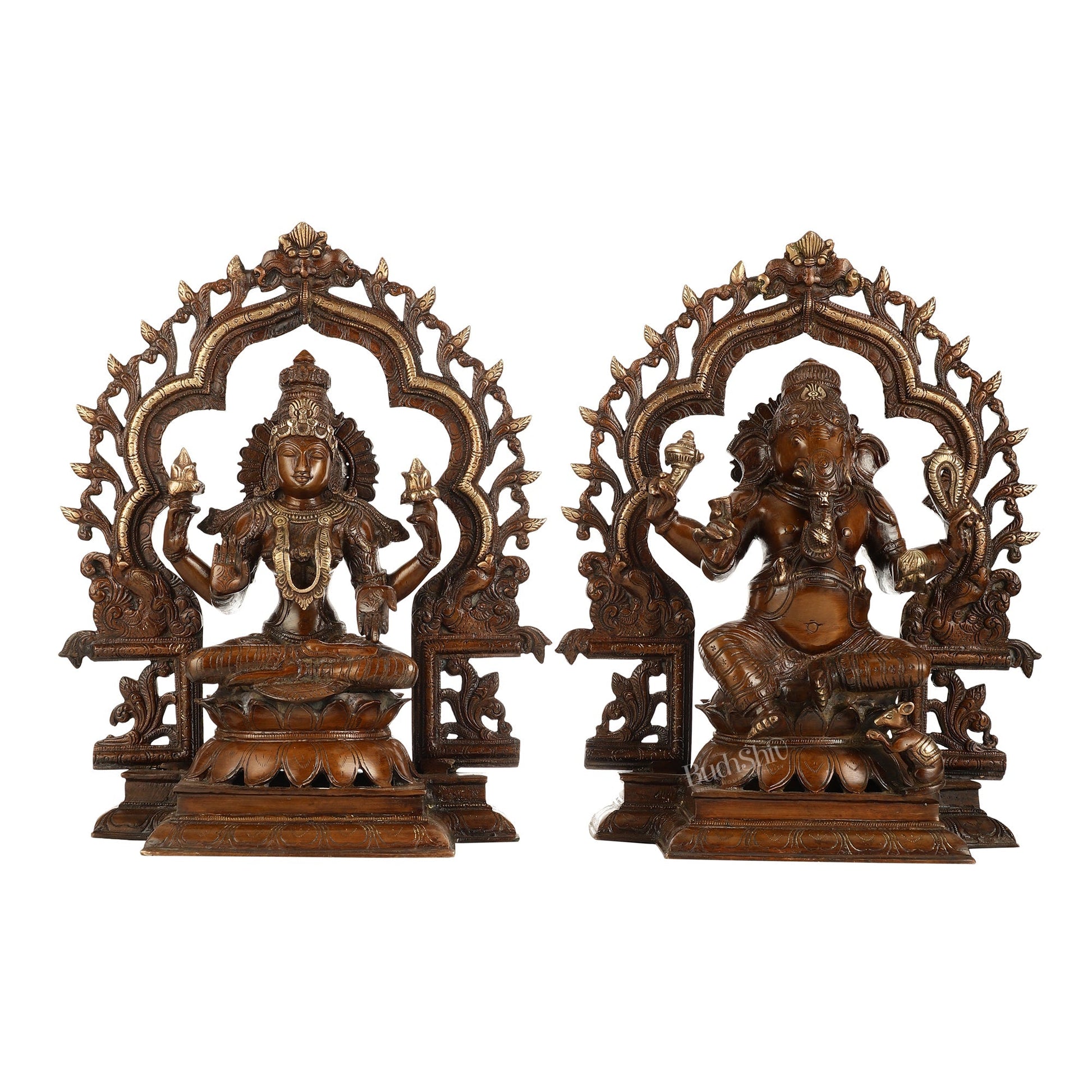 Brass Ganesh Lakshmi Large - Antique Bronze Finish - 16 Inch