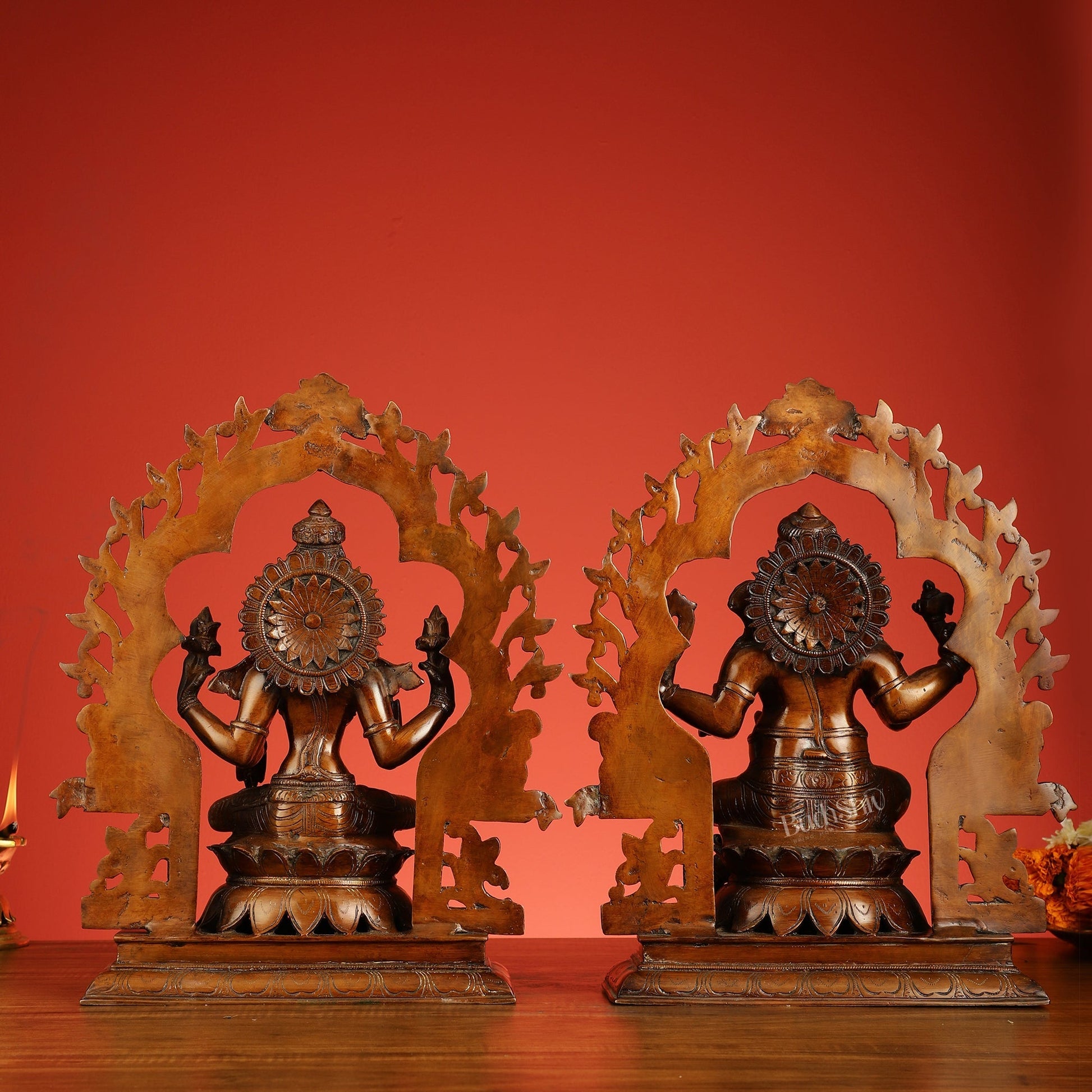 Brass Ganesh Lakshmi Large - Antique Bronze Finish - 16 Inch