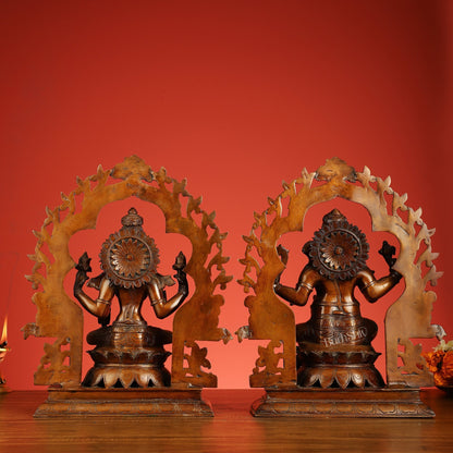 Brass Ganesh Lakshmi Large - Antique Bronze Finish - 16 Inch