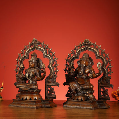 Brass Ganesh Lakshmi Large - Antique Bronze Finish - 16 Inch