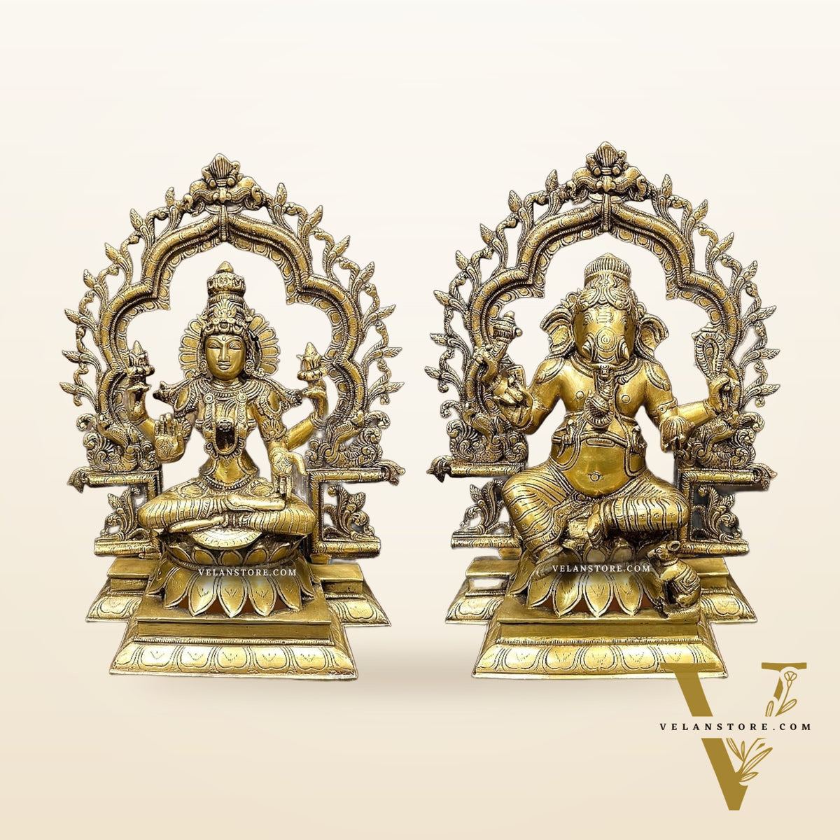 Brass Ganesh Lakshmi Large Idols - Antique Finish - 16 Inch