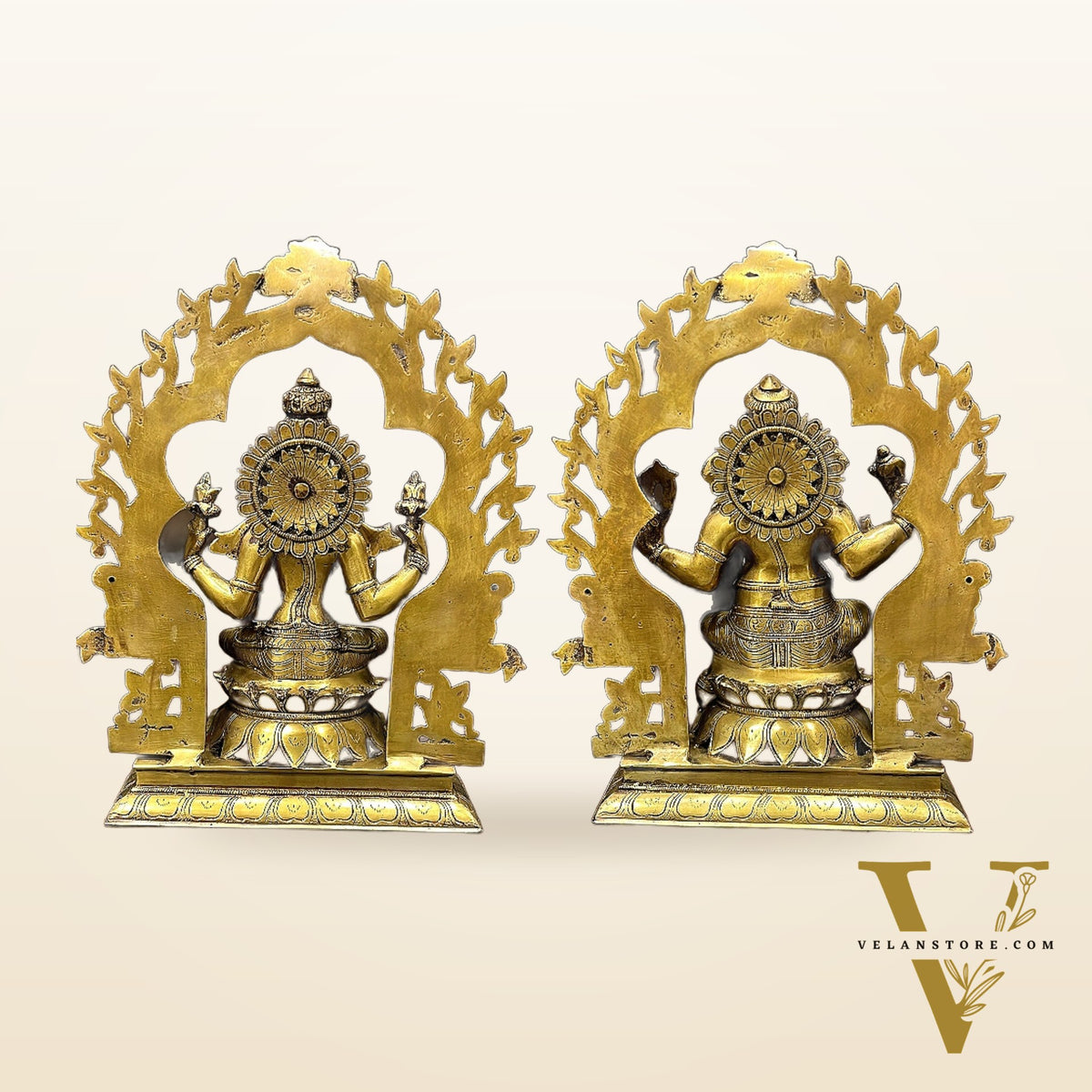 Brass Ganesh Lakshmi Large Idols - Antique Finish - 16 Inch