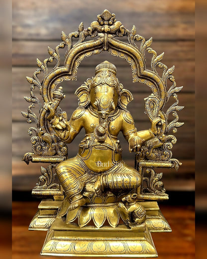 Brass Ganesh Lakshmi Large Idols - Antique Finish - 16 Inch