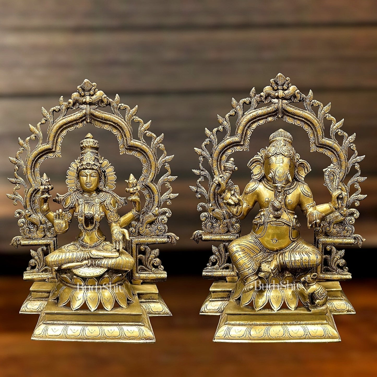 Brass Ganesh Lakshmi Large Idols - Antique Finish - 16 Inch