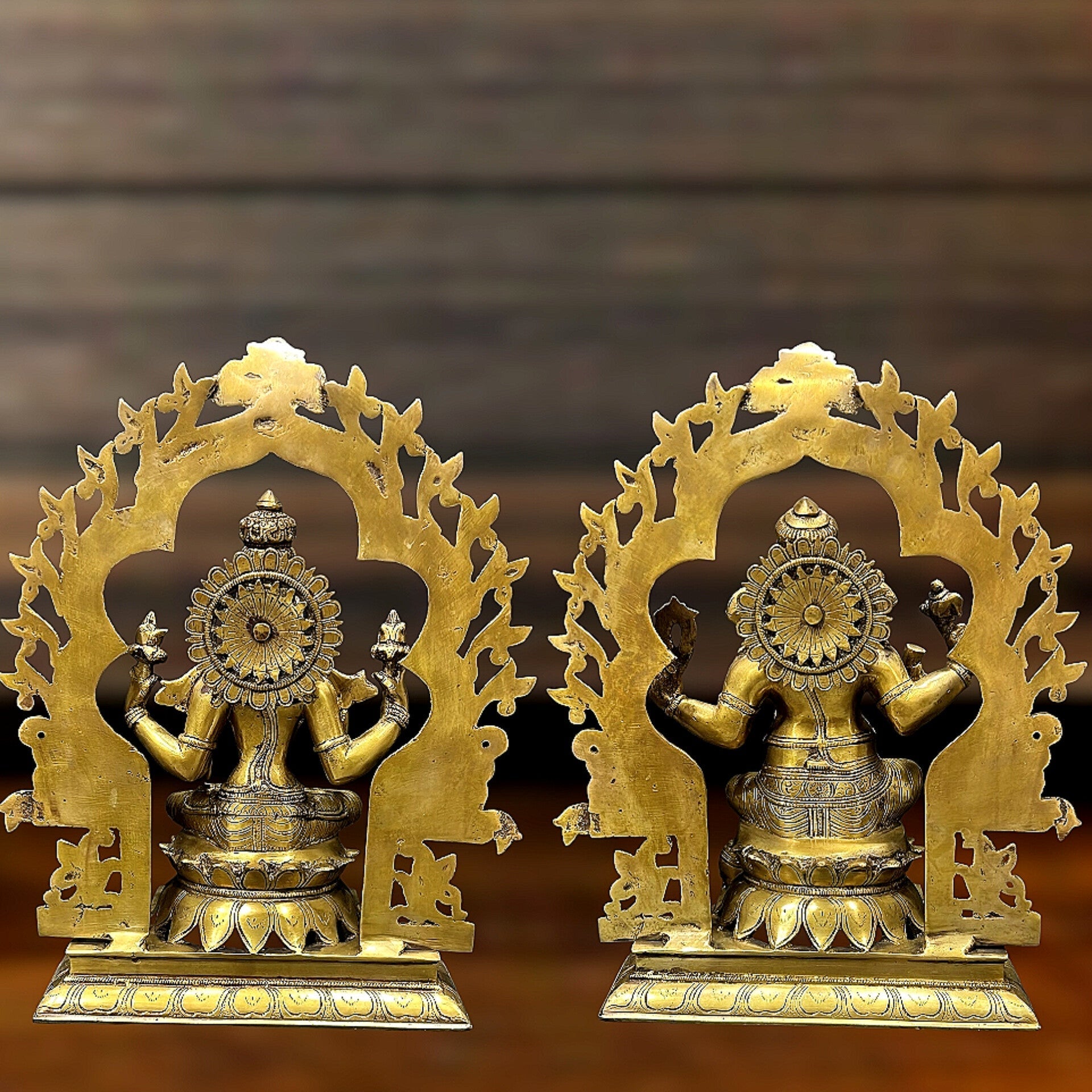 Brass Ganesh Lakshmi Large Idols - Antique Finish - 16 Inch
