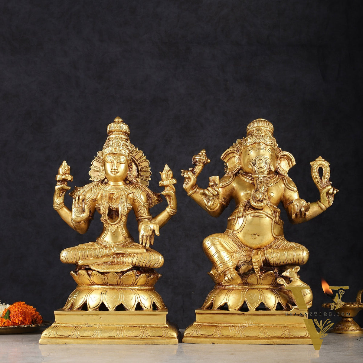 Brass Ganesh Lakshmi Pair - 12 inch