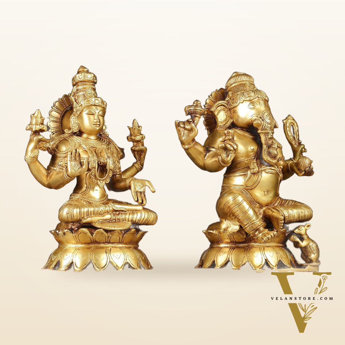 Brass Ganesh Lakshmi Pair - 12 inch