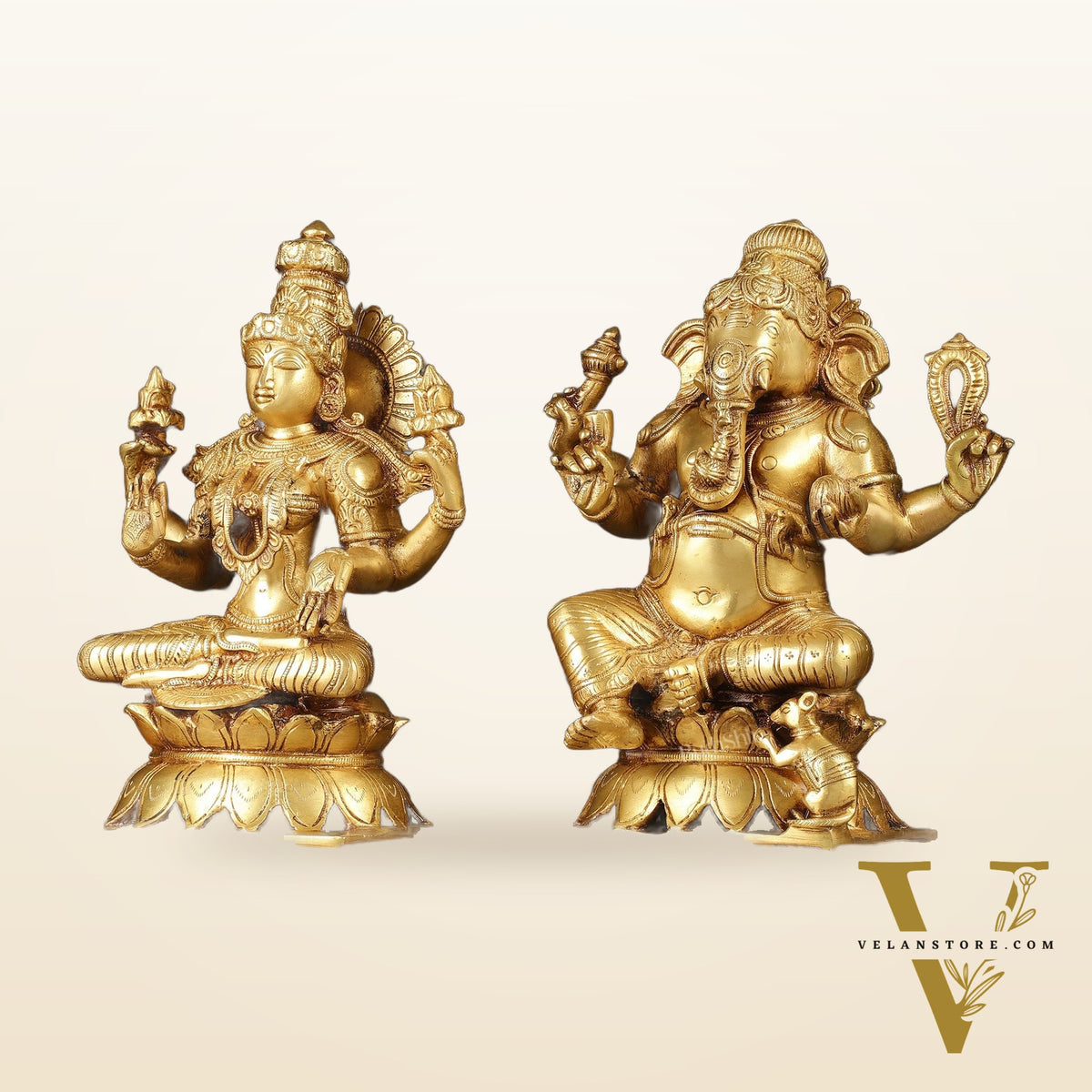 Brass Ganesh Lakshmi Pair - 12 inch