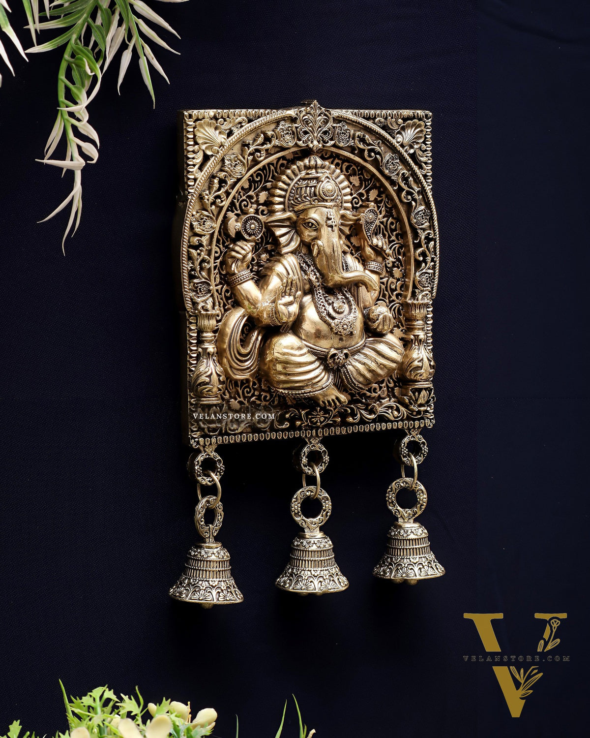 Brass Ganesh Square Frame Wall Hanging 7"