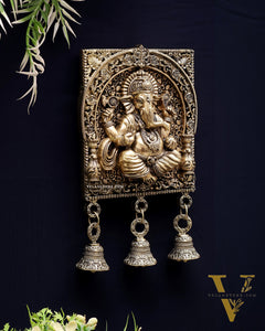 Brass Ganesh Square Frame Wall Hanging 7"