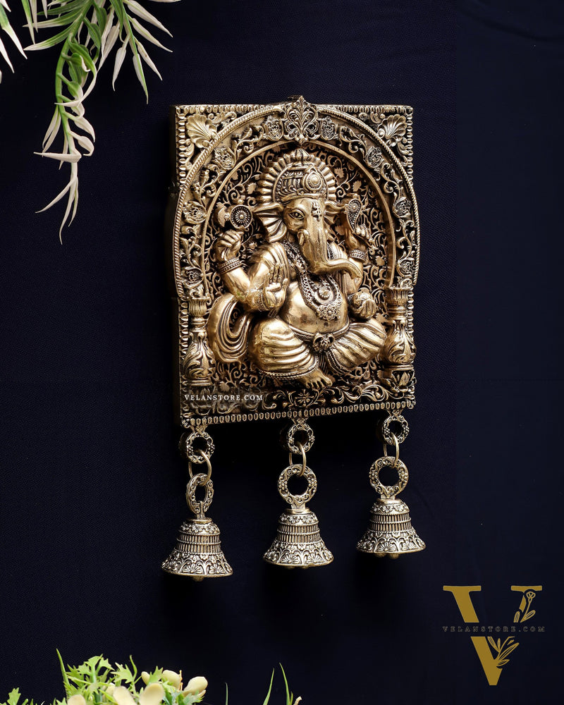 Brass Ganesh Square Frame Wall Hanging 7"
