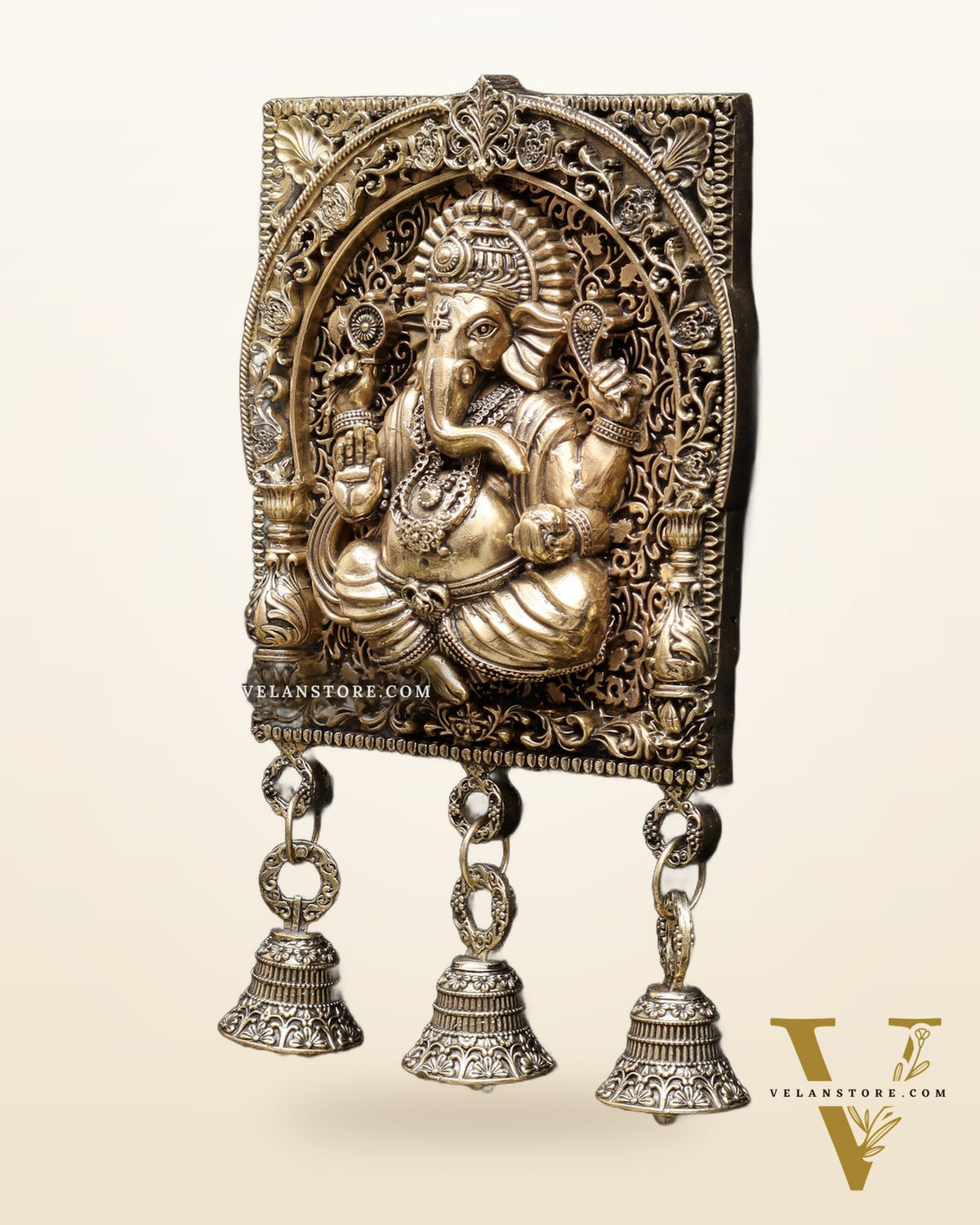 Brass Ganesh Square Frame Wall Hanging 7"