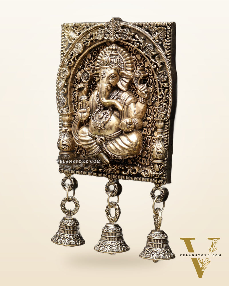 Brass Ganesh Square Frame Wall Hanging 7"