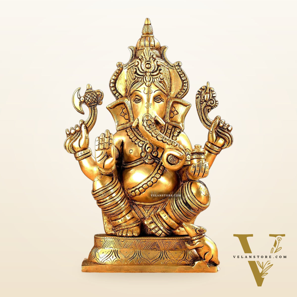 Brass Ganesha and Lakshmi Idol Pair - 11.5 Inch Statues