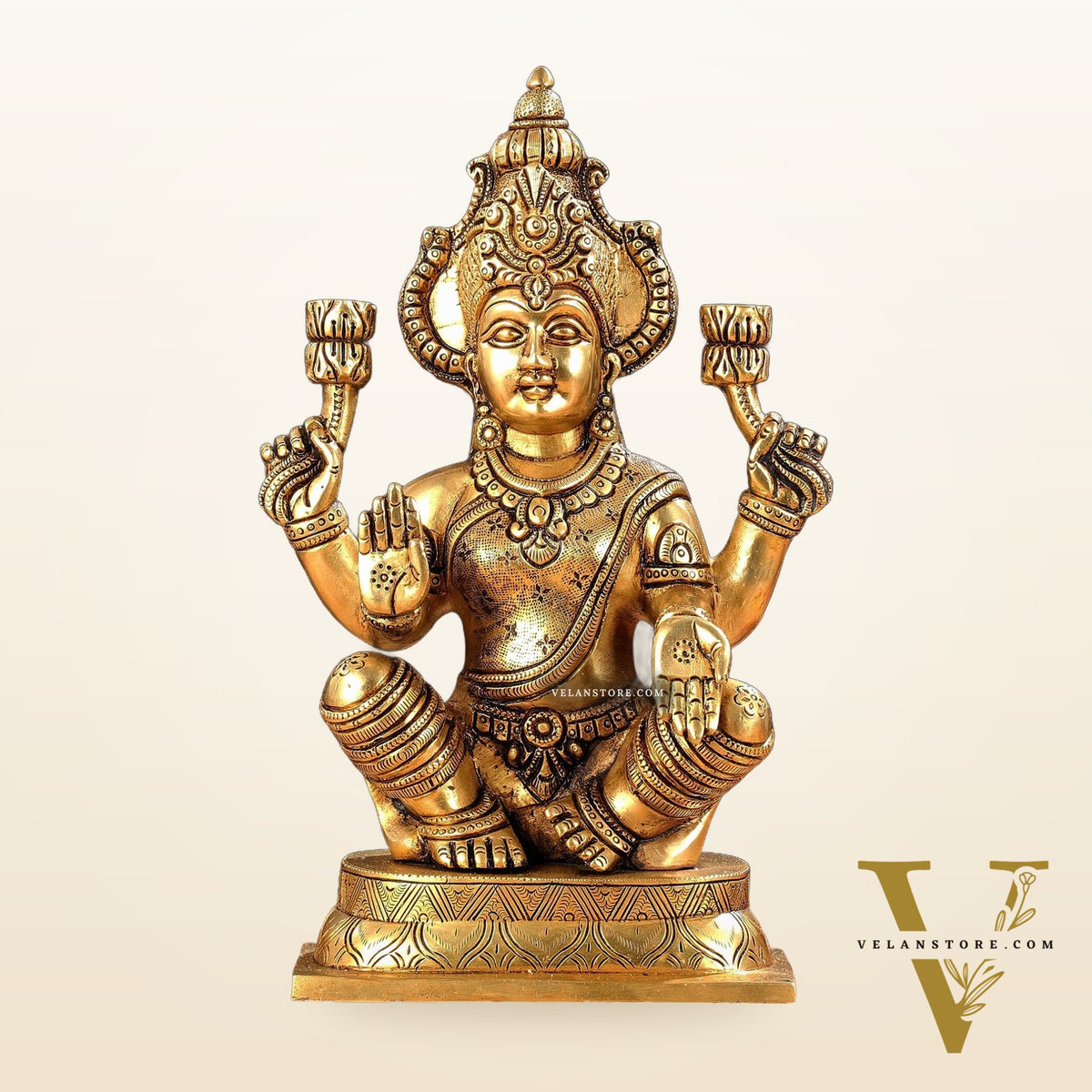 Brass Ganesha and Lakshmi Idol Pair - 11.5 Inch Statues