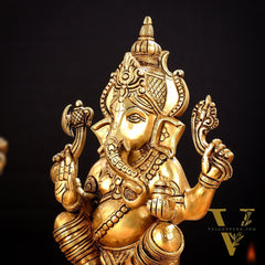 Brass Ganesha and Lakshmi Idol Pair - 11.5 Inch Statues
