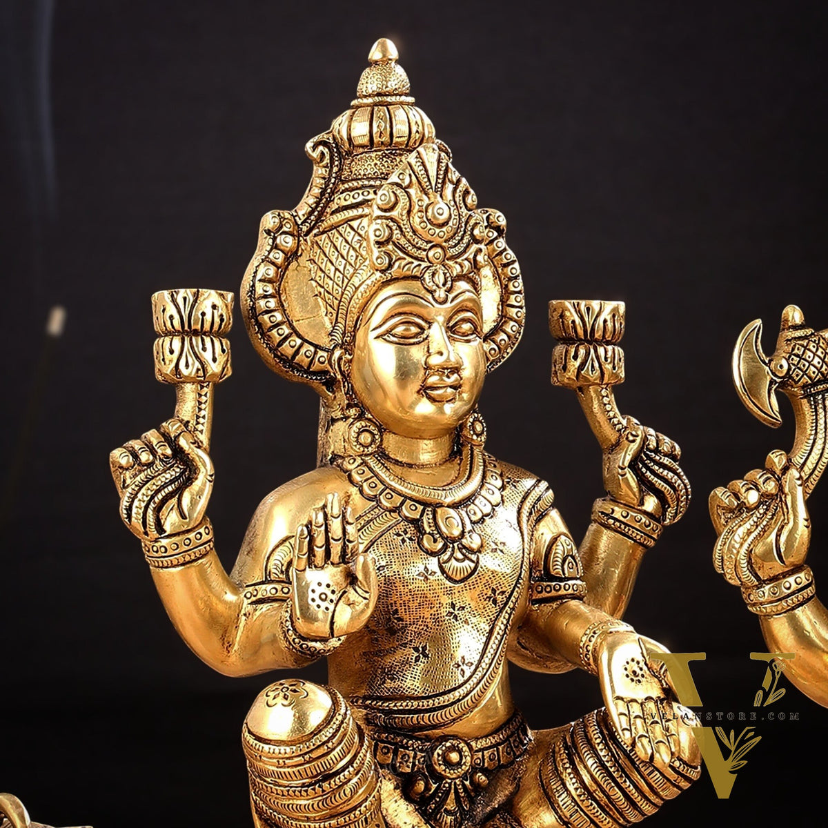 Brass Ganesha and Lakshmi Idol Pair - 11.5 Inch Statues