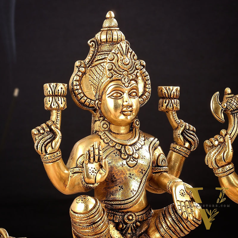 Brass Ganesha and Lakshmi Idol Pair - 11.5 Inch Statues
