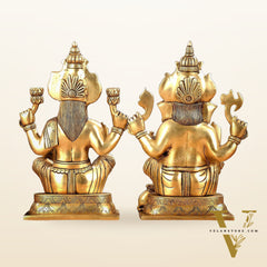 Brass Ganesha and Lakshmi Idol Pair - 11.5 Inch Statues