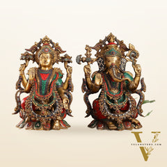 Brass Ganesha and Lakshmi Idols 16"