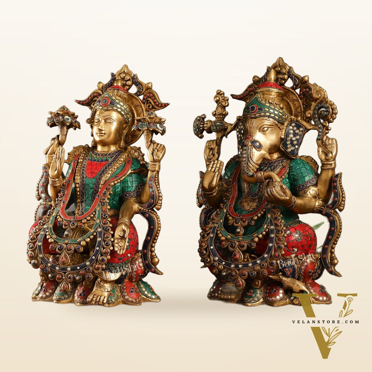 Brass Ganesha and Lakshmi Idols 16"
