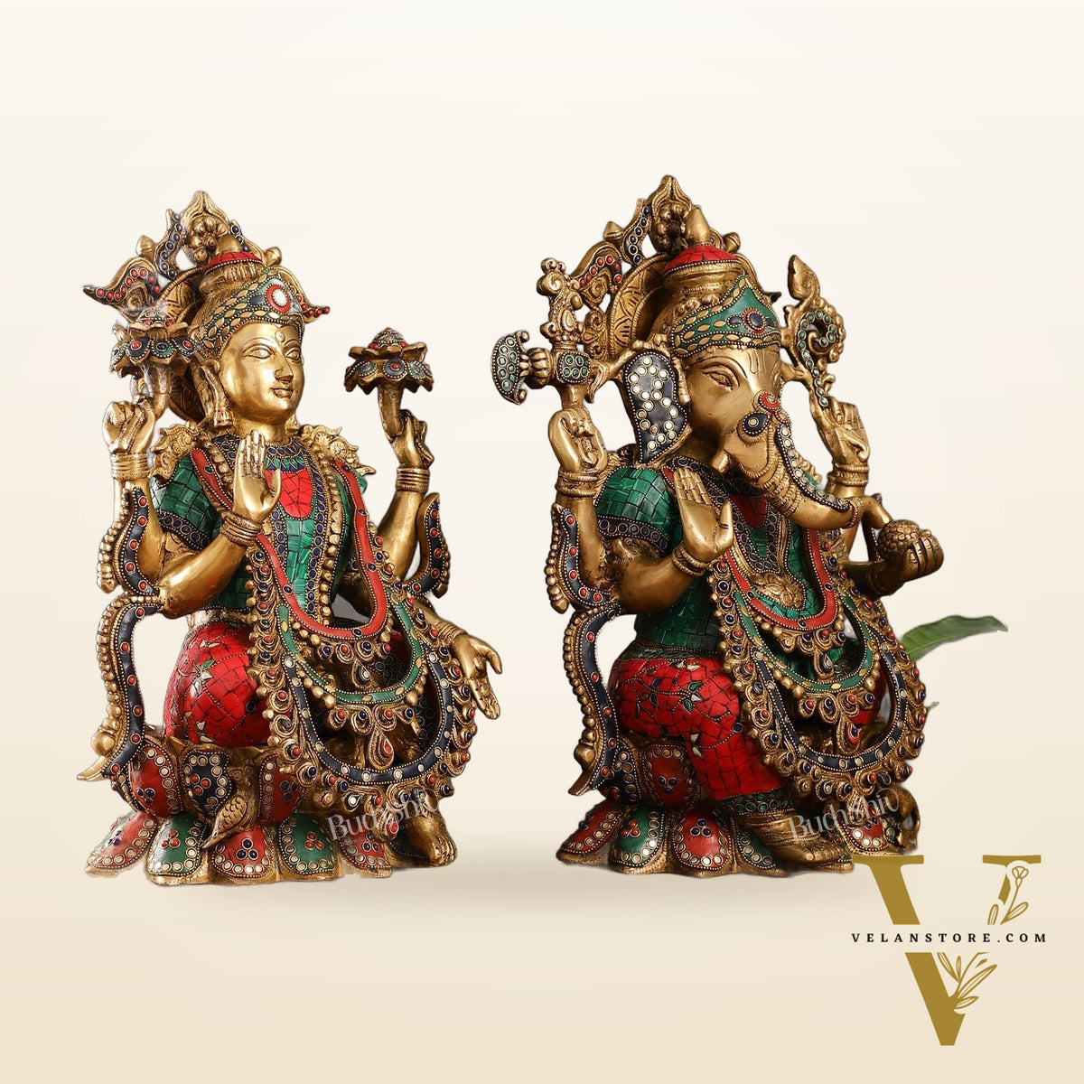 Brass Ganesha and Lakshmi Idols 16"