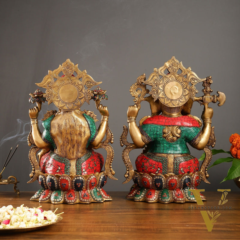 Brass Ganesha and Lakshmi Idols 16"