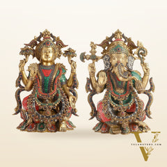 Brass Ganesha and Lakshmi Idols 16"