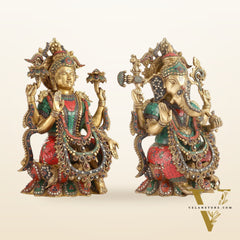 Brass Ganesha and Lakshmi Idols 16"