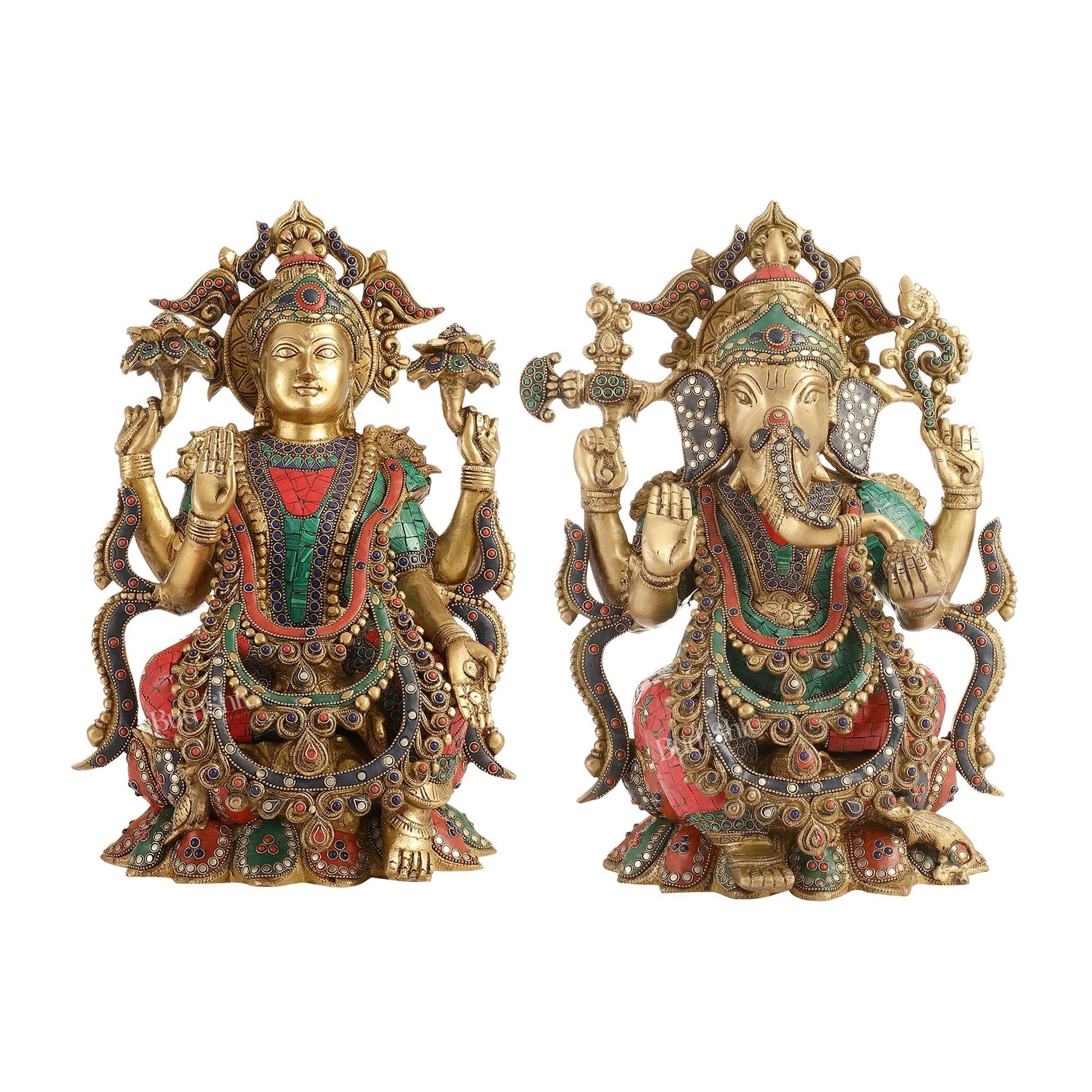 Brass Ganesha and Lakshmi Idols 16"