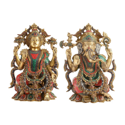 Brass Ganesha and Lakshmi Idols 16"