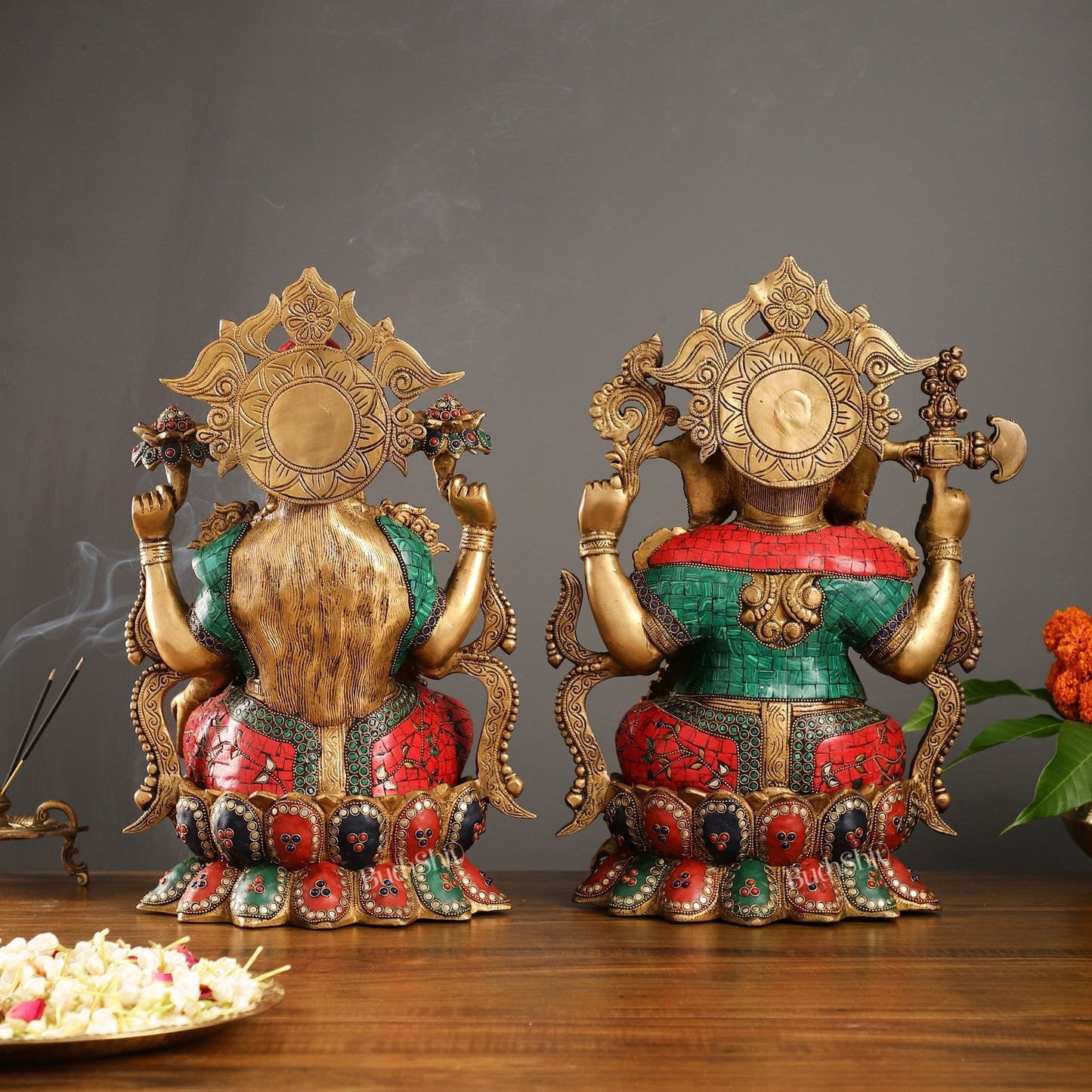 Brass Ganesha and Lakshmi Idols 16"