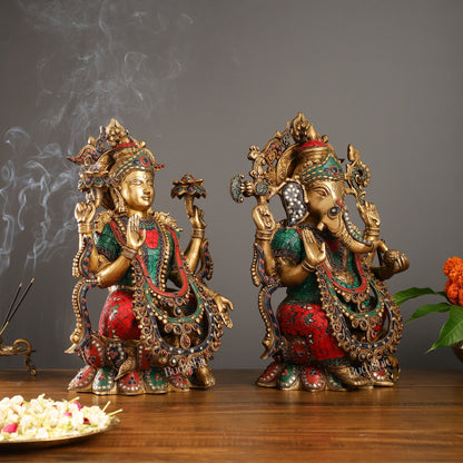 Brass Ganesha and Lakshmi Idols 16"