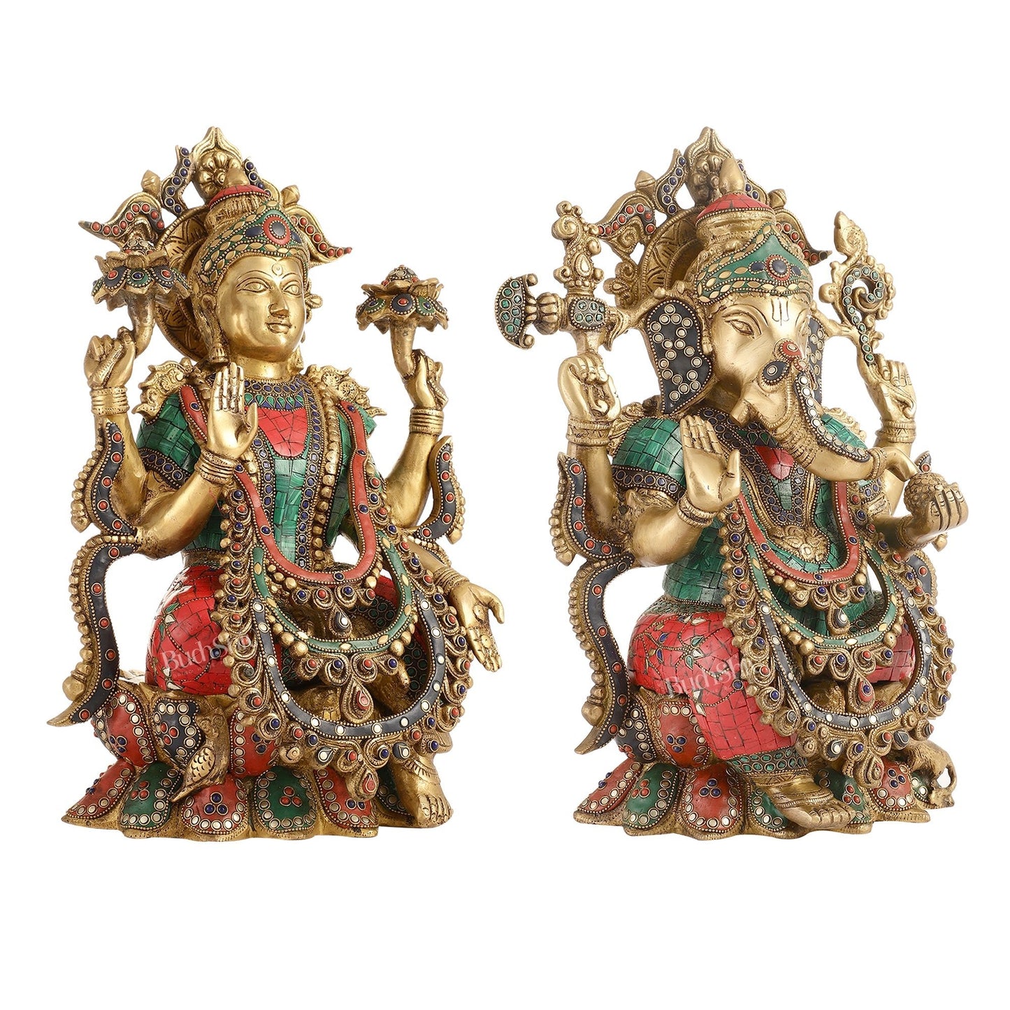 Brass Ganesha and Lakshmi Idols 16"