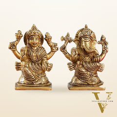 Brass Ganesha and Lakshmi Idols Pair | Height 4 inch