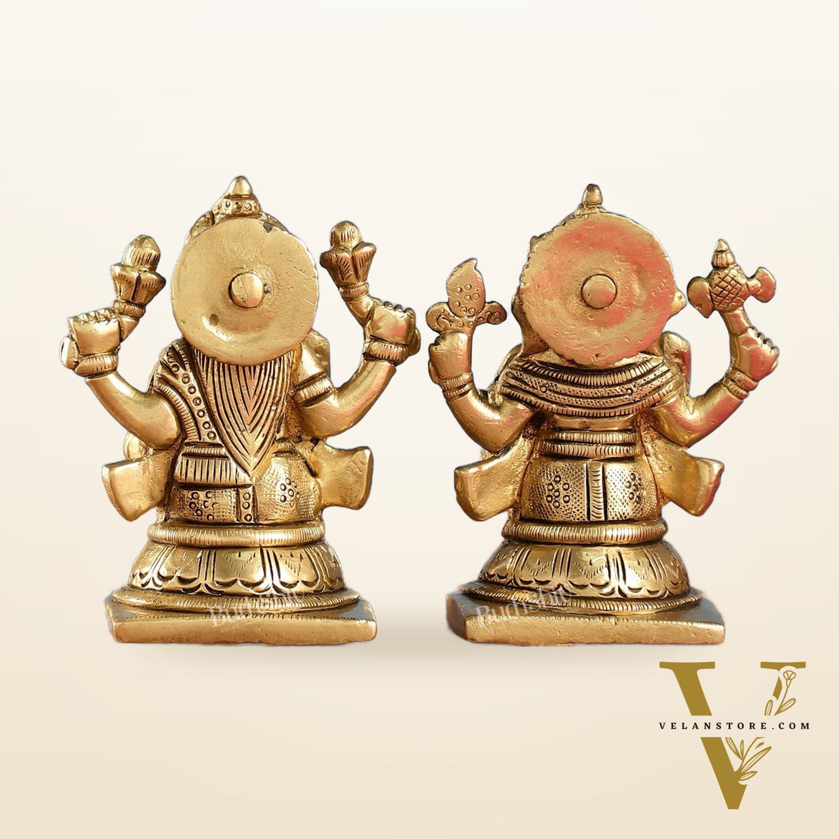 Brass Ganesha and Lakshmi Idols Pair | Height 4 inch